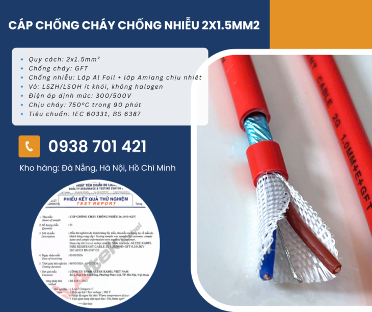 Cáp chống cháy chống nhiễu 2×1.5mm² cho hệ thống PCCC Hồ Chí Minh, Gia Lai