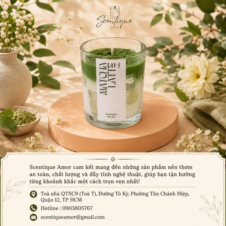 Nến Thơm Ly Matcha Latte Scentique Amor – Decor Phòng Cực Xinh