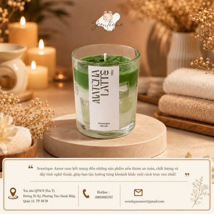 Nến Thơm Ly Matcha Latte Scentique Amor – Decor Phòng Cực Xinh