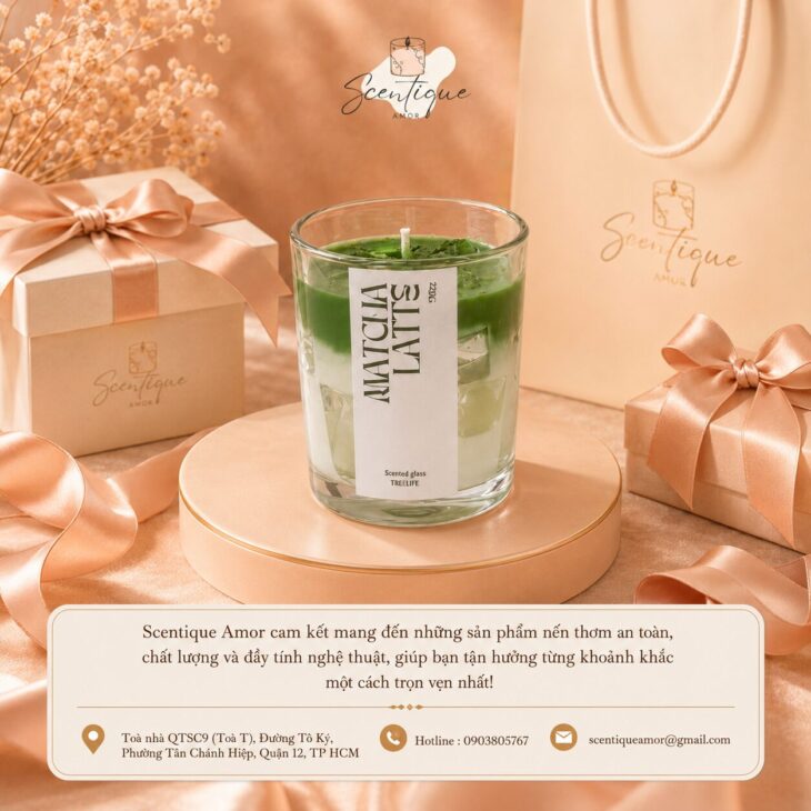 Nến Thơm Ly Matcha Latte Scentique Amor – Decor Phòng Cực Xinh