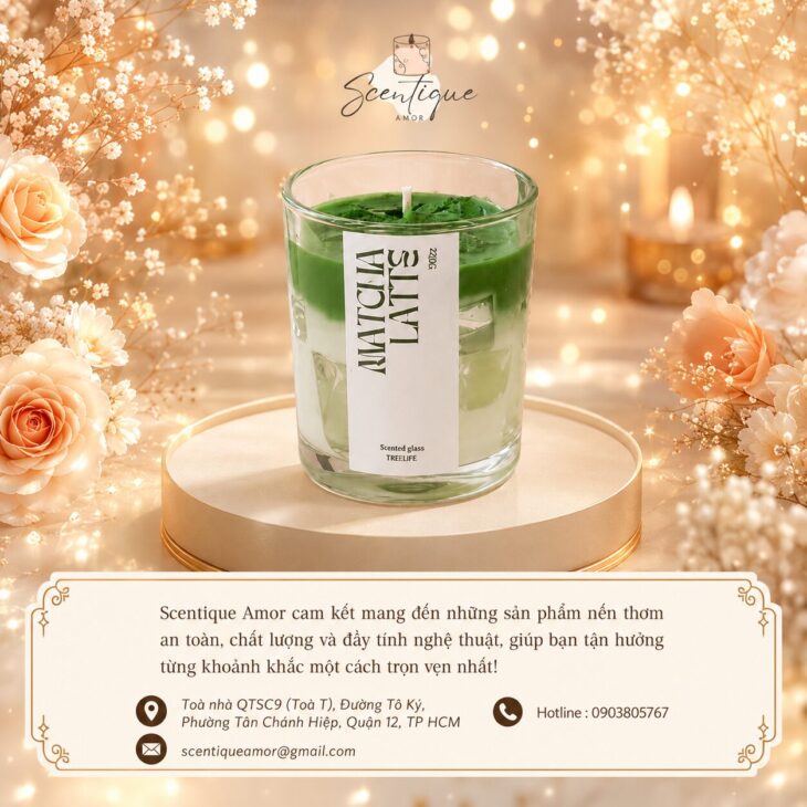 Nến Thơm Ly Matcha Latte Scentique Amor – Decor Phòng Cực Xinh