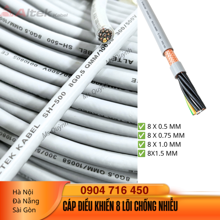 Cáp điều khiển 0.5, 0.75, 1.0, 1.5, 8 lõi chống nhiễu Altek Kabel