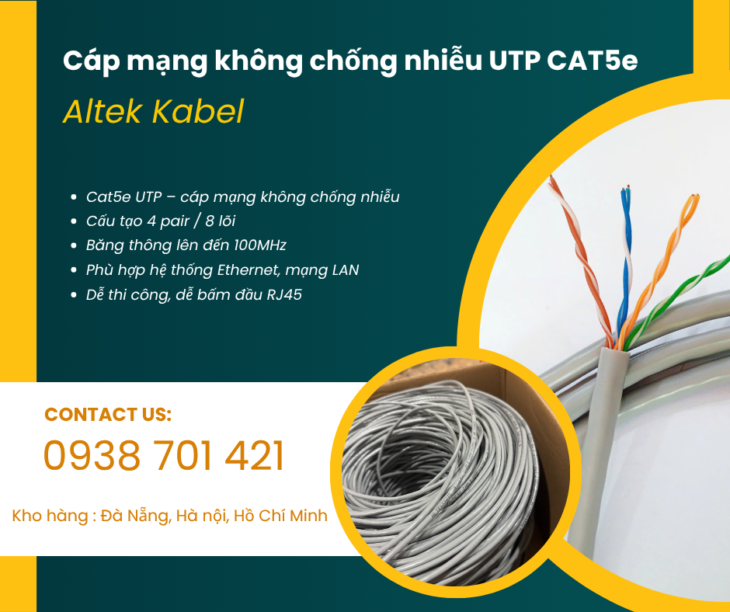 Cáp mạng UTP cat5e – Giải pháp kết nối mạng lan ổn định Đà Nẵng, Huế, Bình Định