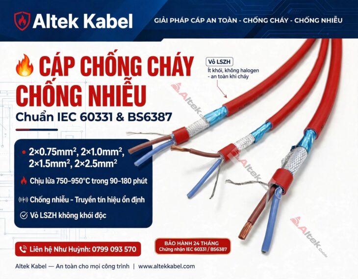 Cáp chống cháy chống nhiễu- tiêu chuẩn IEC 60331 & BS6387 SHIELDED FIRE RESISTANT CABLE