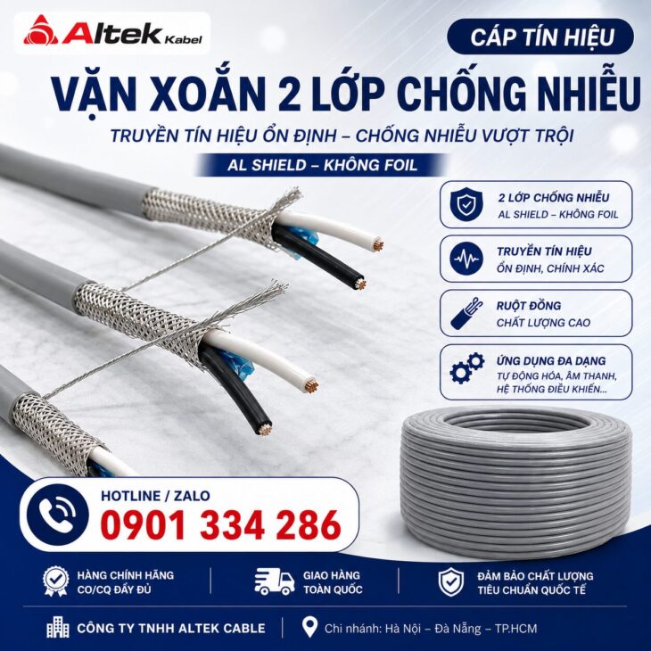 Báo Giá Cáp Tín Hiệu RS485 2 Lớp Chống Nhiễu ALTEK KABEL | Đồng Nguyên Chất 100%, Chống Nhiễu Tối