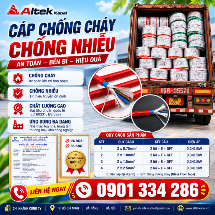 Cáp Chống Cháy Chống Nhiễu 2×1.0mm² ALTEK KABEL
