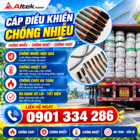 Cáp Điều Khiển Có Lưới Chống Nhiễu 4×0.5mm², 4×0.75mm², 4×1.0mm², 4×1.5mm² ALTEK KABEL