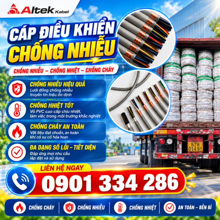 Cáp Điều Khiển Có Lưới Chống Nhiễu 4×0.5mm², 4×0.75mm², 4×1.0mm², 4×1.5mm² ALTEK KABEL