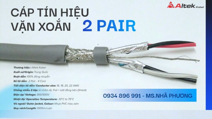 Cáp vặn xoắn 2 Pair 20 AWG – Phân phối Đà Nẵng, Huế, Quảng Trị