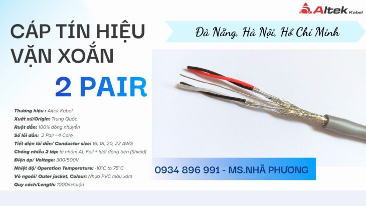 Cáp vặn xoắn 2 Pair 20 AWG – Phân phối Đà Nẵng, Huế, Quảng Trị