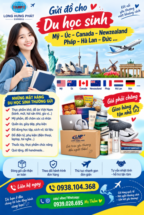 Gửi đồ cho du học sinh ở Úc, Mỹ, Newzealand tại Đà Nẵng