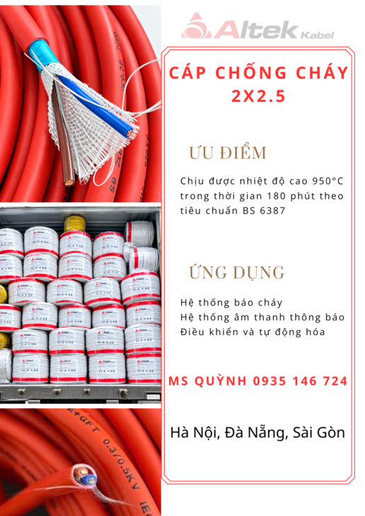 Cáp chống cháy chống nhiễu 2×2.5 Altek Kabel 950°C/80 phút BS 6387
