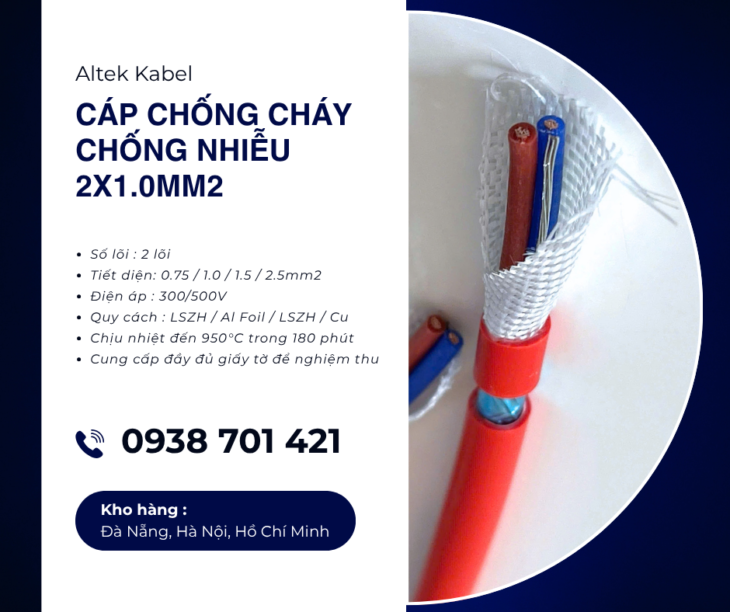 Cáp chống cháy chống nhiễu 2×1.0mm² sẵn kho, phân phối toàn quốc
