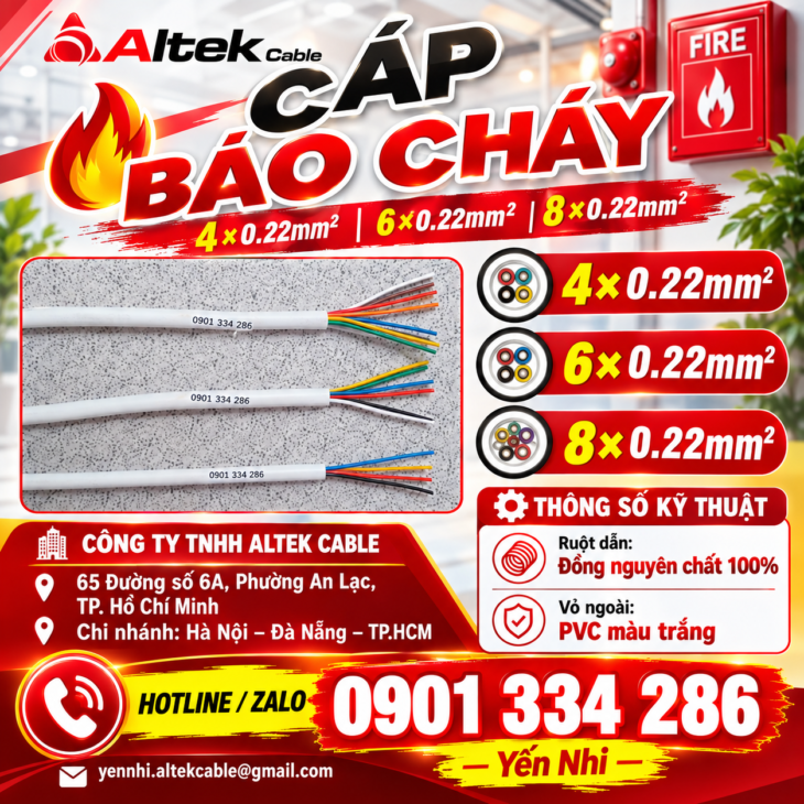 Cáp Báo Cháy Ruột Đồng 0.22mm², 4–8 Lõi ALTEK KABEL