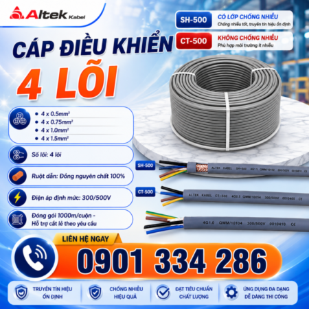 Cáp Điều Khiển 4×0.5mm², 4×0.75mm², 4×1.0mm², 4×1.5mm² ALTEK KABEL