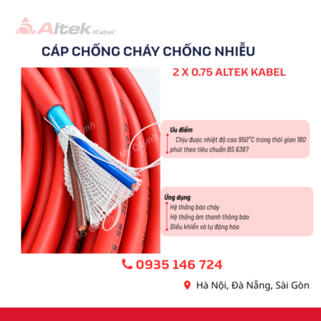 Cáp chống cháy chống nhiễu 2×0.75 Altek Kabel 180 phút