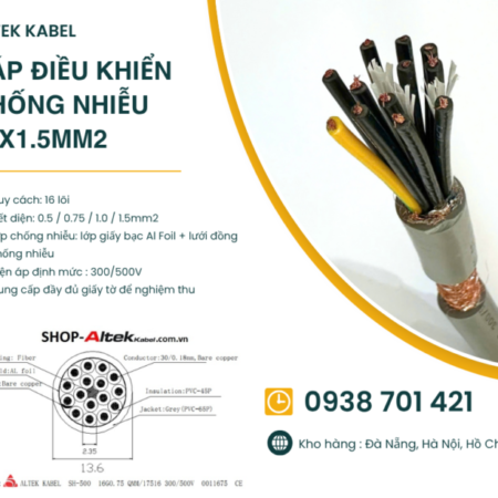 Cáp điều khiển chống nhiễu 16×1.5mm² Altek Kabel SH-11516 –Cáp điều khiển 16 lõi có lưới chống nhiễu Cáp điều khiển chống nhiễu 16×1.5mm² Altek Kabel SH-11516 –Cáp điều khiển 16 lõi có lưới chống nhiễu