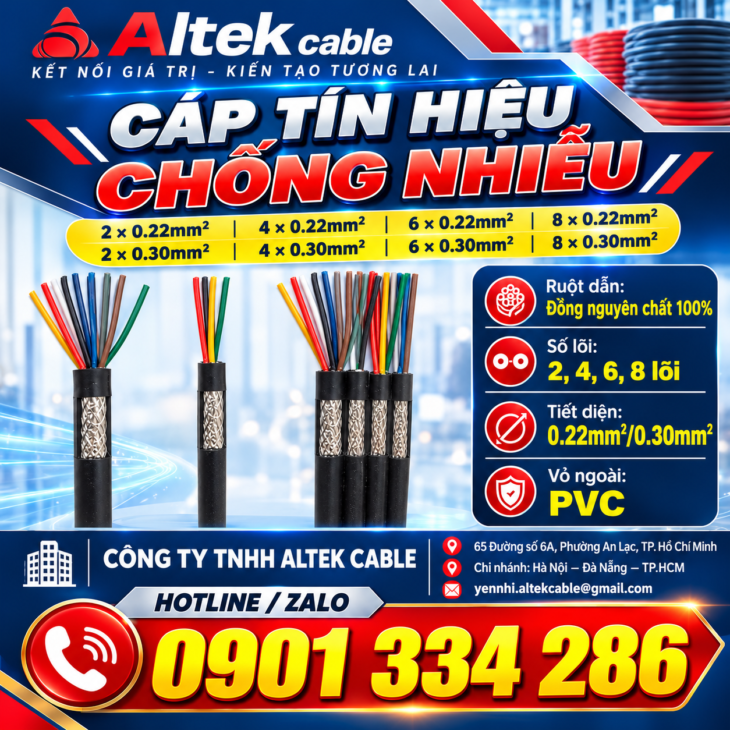 Cáp Tín Hiệu Chống Nhiễu 2×0.22mm² Ruột Đồng, Vỏ PVC ALTEK KABEL