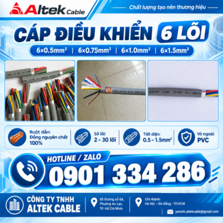 Cáp Điều Khiển Ruột Đồng ALTEK KABEL 6×0.5mm², 6×0.75mm², 6×1.0mm², 6×1.5mm²