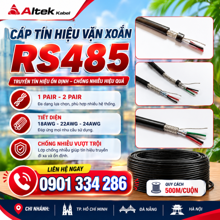 Cáp Tín Hiệu Vặn Xoắn RS485 Chống Nhiễu 1 Pair 22 AWG, 2 Pair 22 AWG ALTEK KABEL