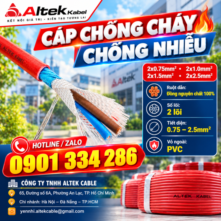 Cáp Chống Cháy Chống Nhiễu 2×1.5mm² ALTEK KABEL